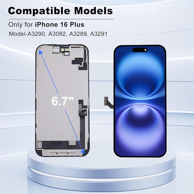 ZOETEC Screen Replacement for iPhone 16 Plus, 6.7 inches [Support Face ID] Full HD Retina Display 3D Touch Screen Digitizer Frame Assembly with Repair Tools Kit - Image 2